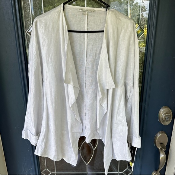Peter Nygard NWT Women’s Large Open Front 100% Linen White Sheen Cardigan - Picture 1 of 10